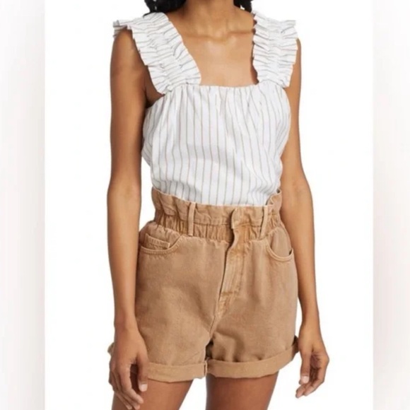 FRAME- Ruffle Strap Tank Striped - Picture 1 of 7